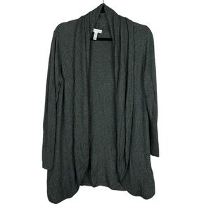 Leith Casual Cotton Wool Blend Open Front Ribbed Long Sleeve Cardigan Small Grey